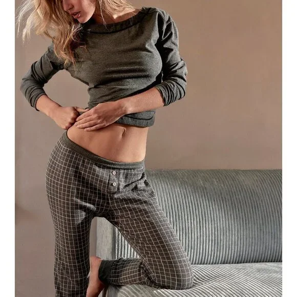 FREE PEOPLE Chill Evening PJ Set / Charcoal Combo - Picture 5 of 10